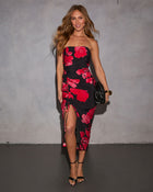 Dusky Petals Strapless Midi Dress