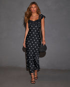 Black/White % Bianca Flutter Sleeve Lace Trim Maxi Dress-1