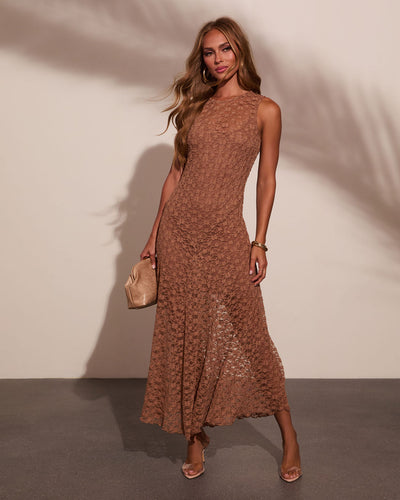 Evening Reverie Lace Maxi Dress in Taupe