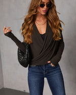 Brown % Soft Glow Ribbed Wrap Tie Sweater-1