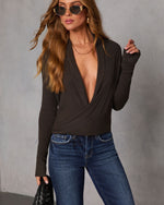 Brown % Soft Glow Ribbed Wrap Tie Sweater-5