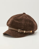 Korey Faux Suede Buckle Band Newsboy Cap