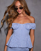 Jennie Pinstripe Off Shoulder Peplum Top