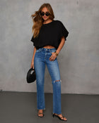 Black % Kaylee Bubble Hem Cotton Crop Top-1