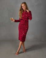 Invitation Pending Belted Floral Velvet Lace Cut Out Midi Dress