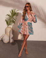 Slow Tide Striped Color Block Wrap Tie Mini Shirt Dress