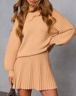 Camel % Aura Pleated Knit Mini Skirt-5