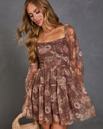 Harvest Blooms Floral Chiffon Mini Dress
