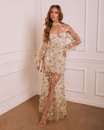 Bold Grace Floral Mesh Corset Maxi Dress