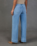 Rugged Charm Stretch High Rise Wide Leg Jeans