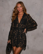 Black % Joyful Bond Belted Lace Mini Dress-1