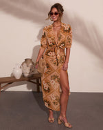 Mediterranean Muse Floral Wrap Midi Skirt