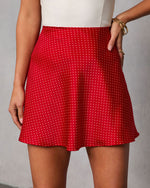 Red Multi % Olivra Satin Polka Dot Mini Skirt-5