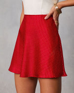 Red Multi % Olivra Satin Polka Dot Mini Skirt-3
