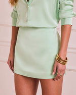 Green % Soft Morning Satin Mini Skirt-3