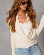 White % Soft Glow Ribbed Wrap Tie Sweater-1