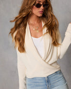 White % Soft Glow Ribbed Wrap Tie Sweater-1