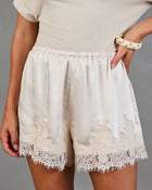 Salted Peach Satin Lace Trim Shorts