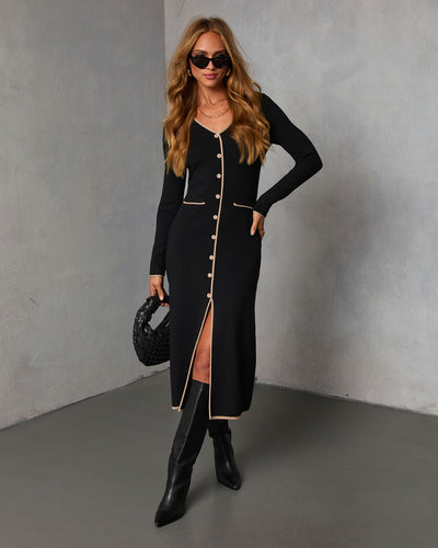 black midi sweater dress Maderia Contrast Trim Midi Sweater Dress – VICI