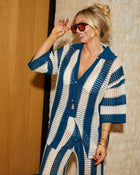 Teal % Bradley Crochet Button Down Cover Up Top-4