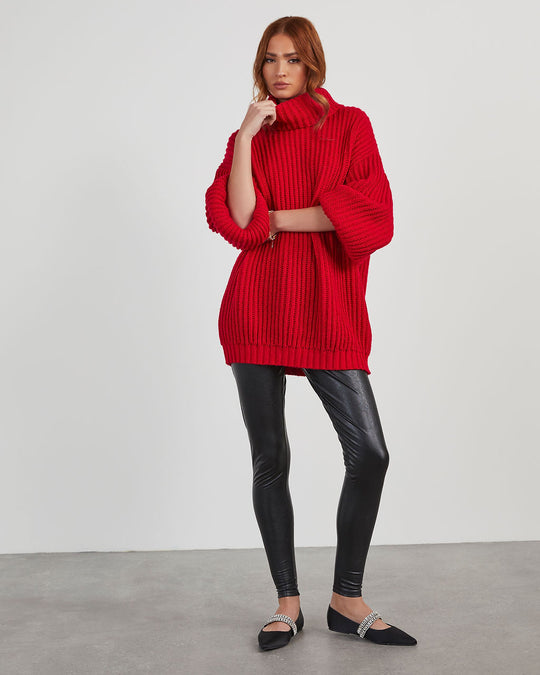 Red % Milligan Oversized Turtleneck Sweater-1