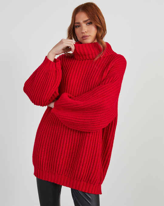 Red % Milligan Oversized Turtleneck Sweater-2