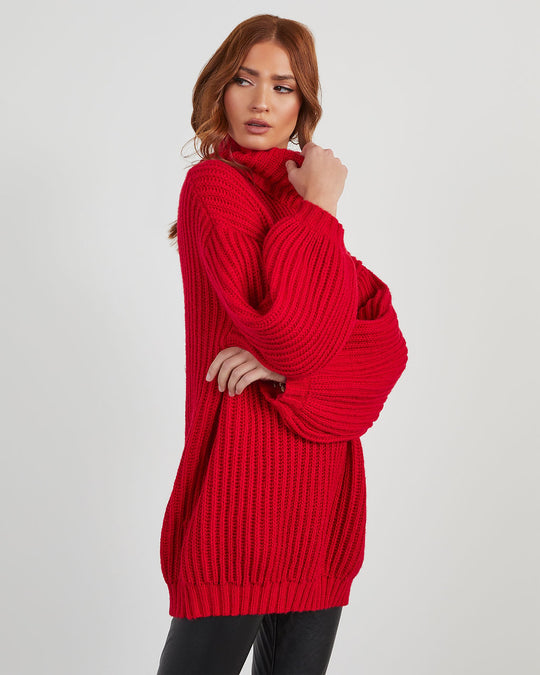 Red % Milligan Oversized Turtleneck Sweater-3
