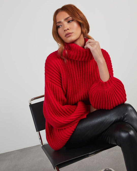 Red % Milligan Oversized Turtleneck Sweater-5