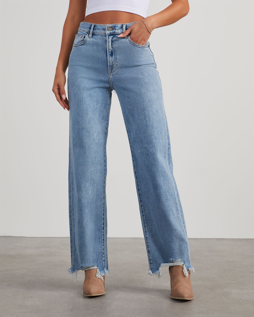 Oversized Vintage High Waist Jeans High Street Loose Frayed Wide Leg Jeans Fashion Korean Casual Solid Color Straight Trousers