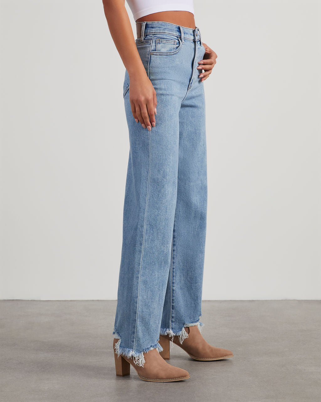 Mandy High Rise Stretch Frayed Wide Leg Jeans – VICI