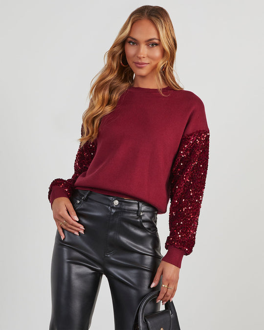 Burgundy % Yumi Contrast Sequin Knit Sweater-2