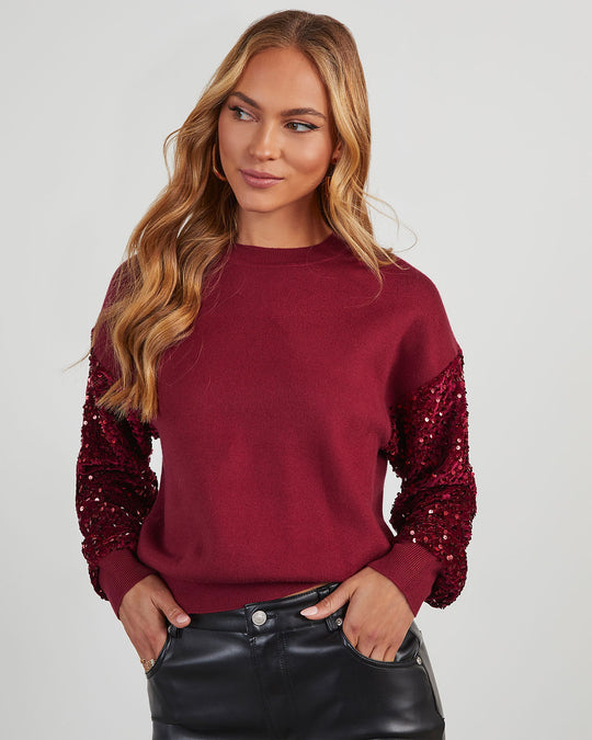 Burgundy % Yumi Contrast Sequin Knit Sweater-5