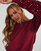Burgundy % Yumi Contrast Sequin Knit Sweater-1