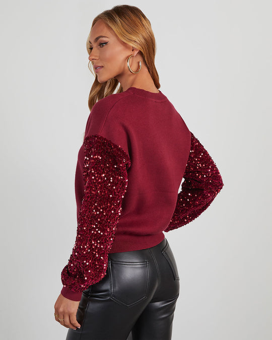 Burgundy % Yumi Contrast Sequin Knit Sweater-6