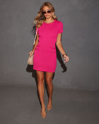 Fuchsia % May Button Detail Textured Mini Dress-1