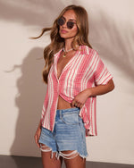 Libertee Embroidered Striped Button Down Top