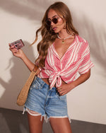 Libertee Embroidered Striped Button Down Top