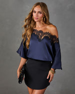 Greyson Satin Lace Trim Off The Shoulder Blouse