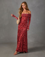 Dilara Floral Velvet Mesh Off the Shoulder Maxi Dress
