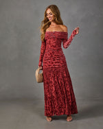 Dilara Floral Velvet Mesh Off the Shoulder Maxi Dress