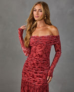 Dilara Floral Velvet Mesh Off the Shoulder Maxi Dress