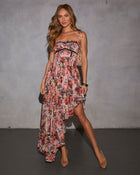 Rose Noir Asymmetric Floral Midi Dress