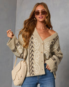 Oatmeal % Oat Loop  Abstract Print Cardigan-1