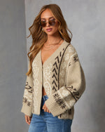 Oatmeal % Oat Loop  Abstract Print Cardigan-3