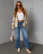 Oatmeal % Oat Loop  Abstract Print Cardigan-2