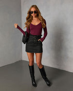 Corienne Coated Denim Paper Bag Waist Mini Skirt