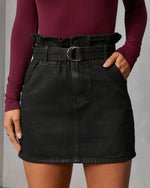 Corienne Coated Denim Paper Bag Waist Mini Skirt