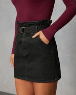 Corienne Coated Denim Paper Bag Waist Mini Skirt