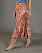 Whispered Valley Pleated Paisley Midi Skirt