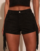 Groove Together Fringe Suede Shorts